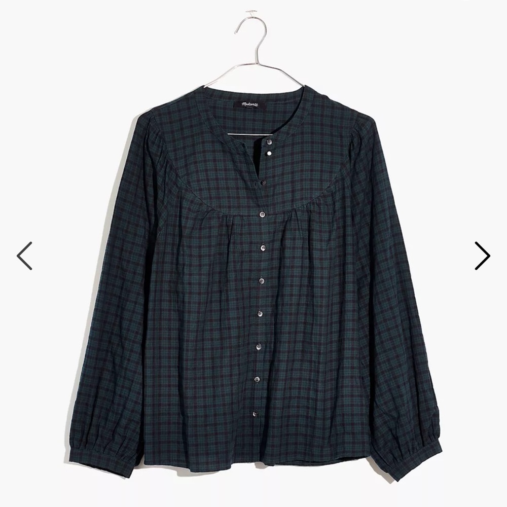 Madewell Plaid Balloon-Sleeve Peasant Top Button Down XXS